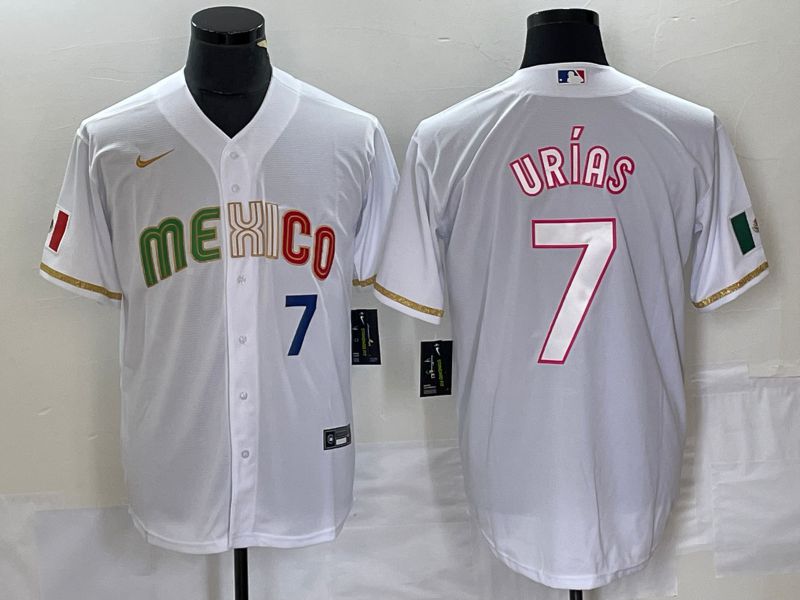 Men 2023 World Cub Mexico 7 Urias White Nike MLB Jersey style 3